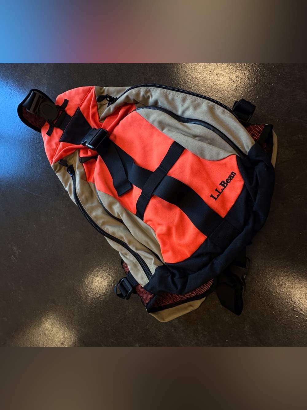 L.L. Bean Orange and Tan Sling Pack with Black Trim